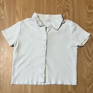 John Galt Brandy Melville White Button Down Polo Top